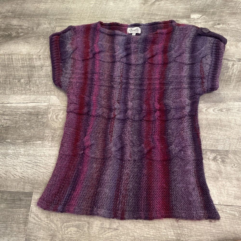 Fioreblu Ombré Sweater Women's M Cable Knit Fish Knit Purple‎ Italy Striped
